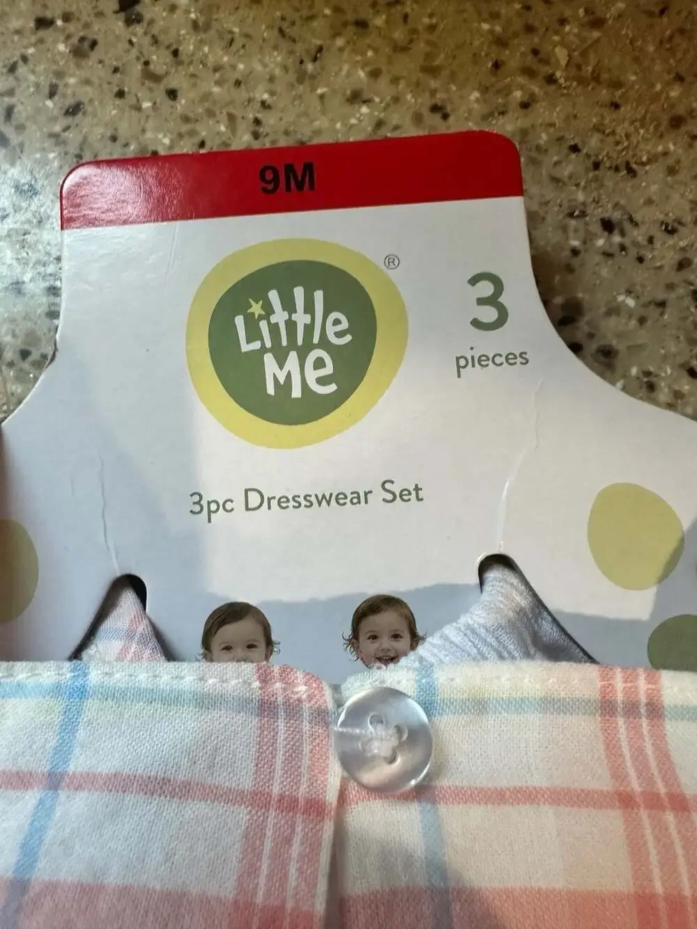 Little Me 3-Piece Dresswear Set Pastel Plaid Romper and Embroidered Top